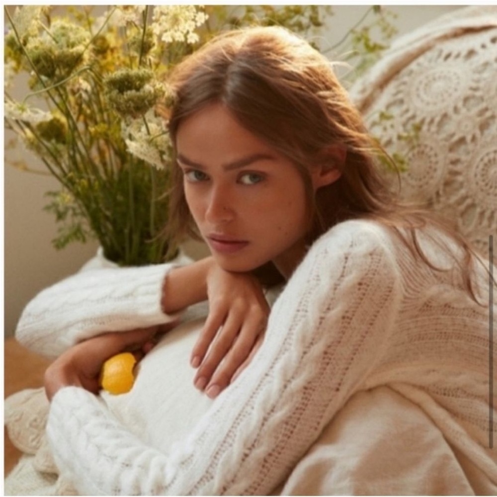 For Love and Lemons Billie Cardigan White Boho Chic Cropped Cable Knit  XS - Picture 8 of 11